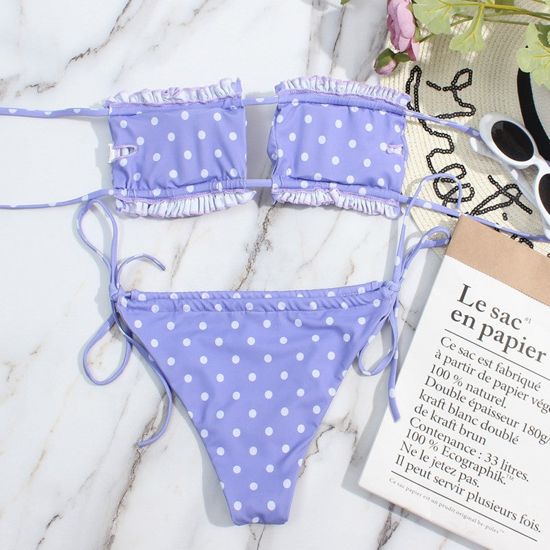 Bikini plisado de cintura baja para mujer, traje de baño de dos piezas con Tanga