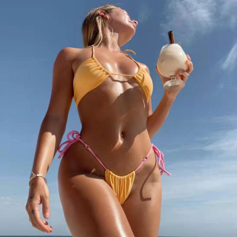 Bikini Sexy para mujer, traje de baño con cuello Halter, Push Up, traje de baño