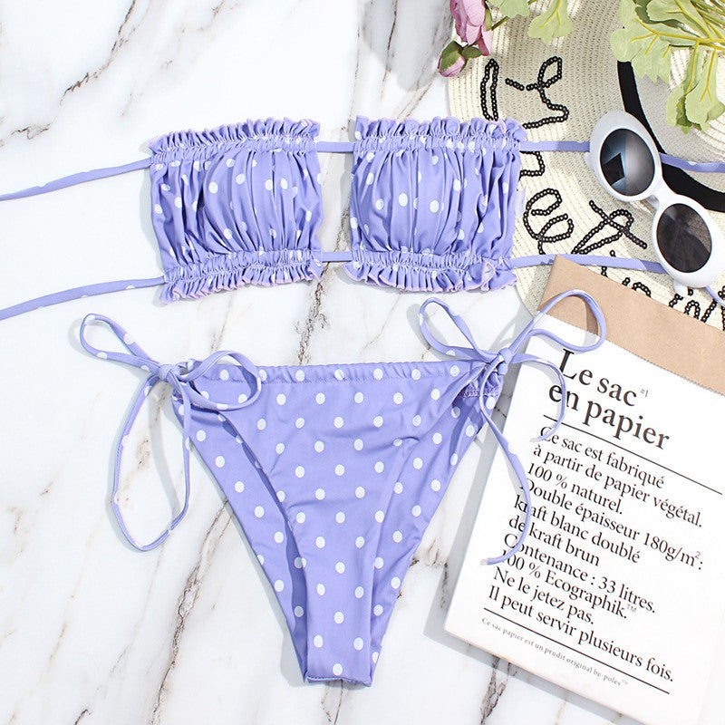 Bikini plisado de cintura baja para mujer, traje de baño de dos piezas con Tanga