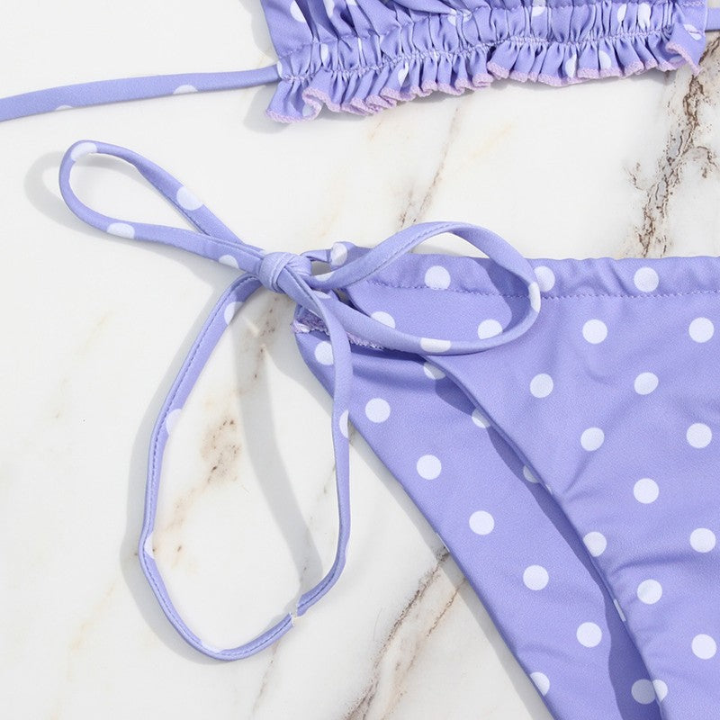 Bikini plisado de cintura baja para mujer, traje de baño de dos piezas con Tanga